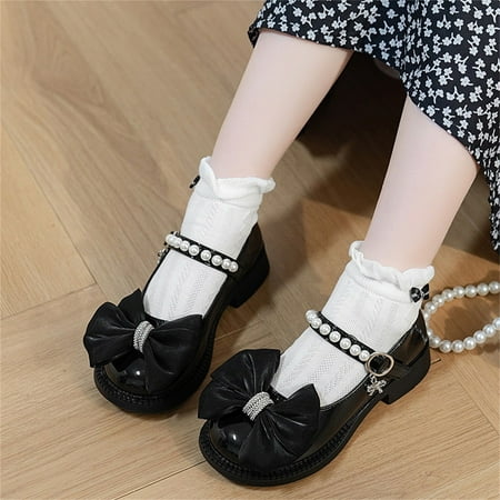 

RUICUW Kids BabyGirls Leather Shoes Summer Soft Bottom Pearl Bow With Dress Princess Shoes Little Child/Big Kids 11-11.5 Years