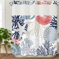 thumbnail image 3 of Navy Blue Coastal No Hook Shower Curtain with Snap in Liner, Waterproof Fabric Shower Curtains, Grey Red Beige Coral Starfish Nautical Shower Curtain Set Top See Through for Bathroom 72"x78", 3 of 8