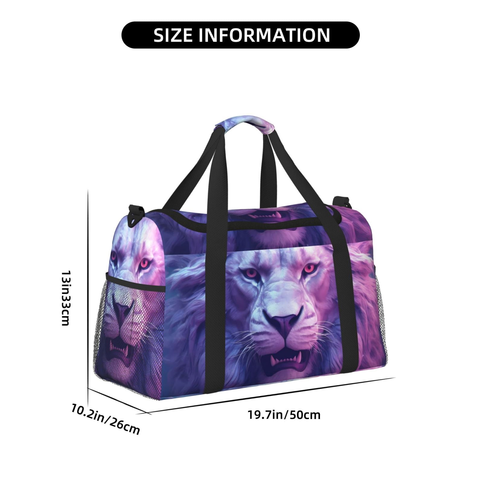 Fuzoiu Cool Lion Head Print Travel Duffle Bag,Carry On Tote Bags,Duffel Bag,Sport Gym Bag, Hospital Bag for Labor and Delivery, Overnight Bag,Luggage Bag