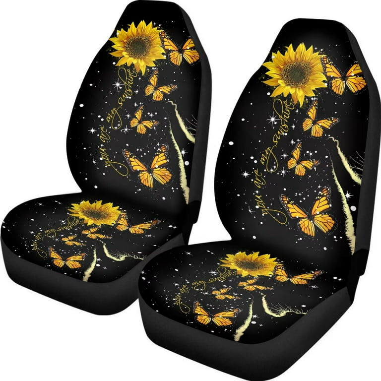 NETILGEN You Are My Sunshine Theme Car Covers Set 2 Pcs Kit Sunflower  Butterfly Print Comfortable Car Covers Set for Women Anti-Dirty Car Seat  Covers Full Set 