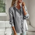 thumbnail image 4 of Women's 2023 Fall Long Sleeve Tops Crew Neck Striped Button Down Blouse Comfy Casual Work Ruffle Shirt SBlack, 4 of 9
