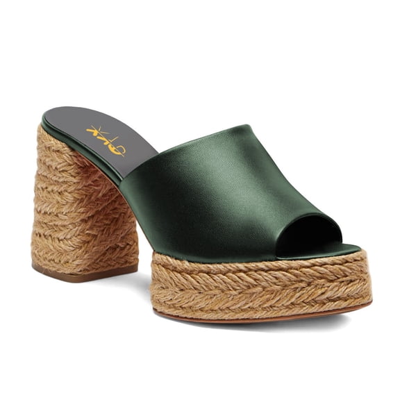 XYD Women Espadrilles Platform Sandals Open Toe Chunky Block Heel Mules Fashion Summer Beach Shoes Size 7 Green