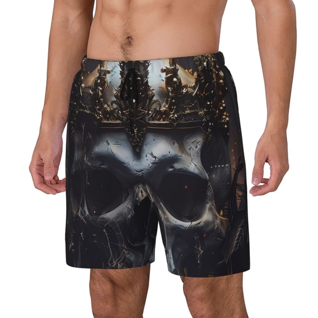 Balery Royal Skull With Golden Crown Bañador para hombre, shorts de playa de secado rápido con entrepierna y forro de compresión-Medium