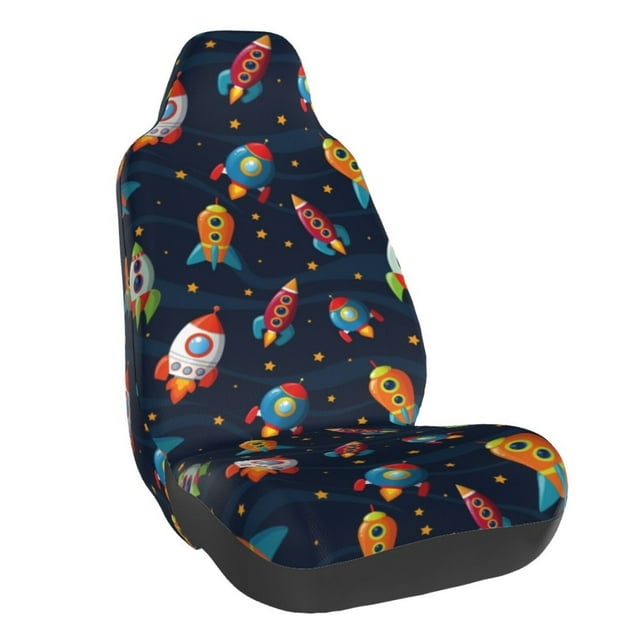 Wukai Spaceships and Stars Full Set Car Seat Covers with Soft Padding Universal Auto Front Seats Protector and Cushion Mat