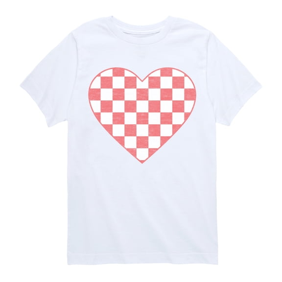 Instant Message - Red Checker Heart Short Sleeve Graphic T-Shirt