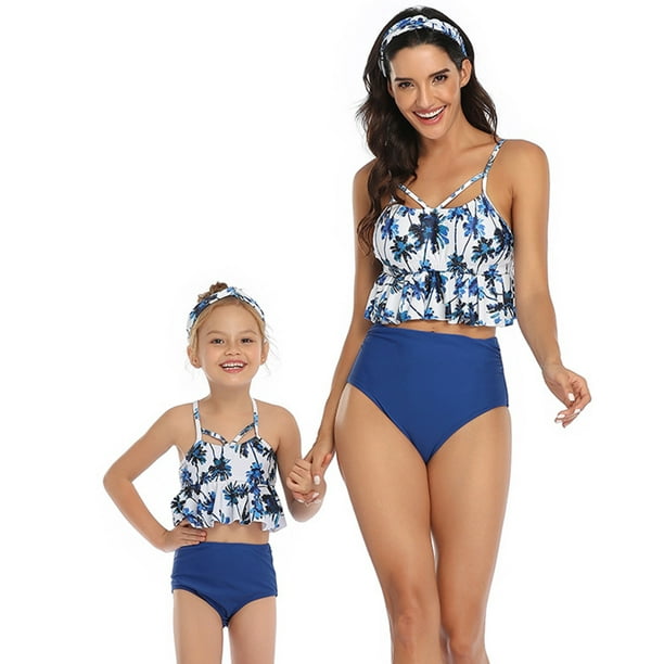 EWODOS Two Piece Bikini Family Matching Ruffle Swimsuit Women Swimwear  Mommy and Me