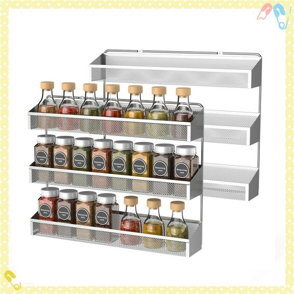 Auledio 2 Pack 3 Tier Metal Spice Rack Wall-Mount Shelf Storage Holder for Kitchen Countertop , Silver