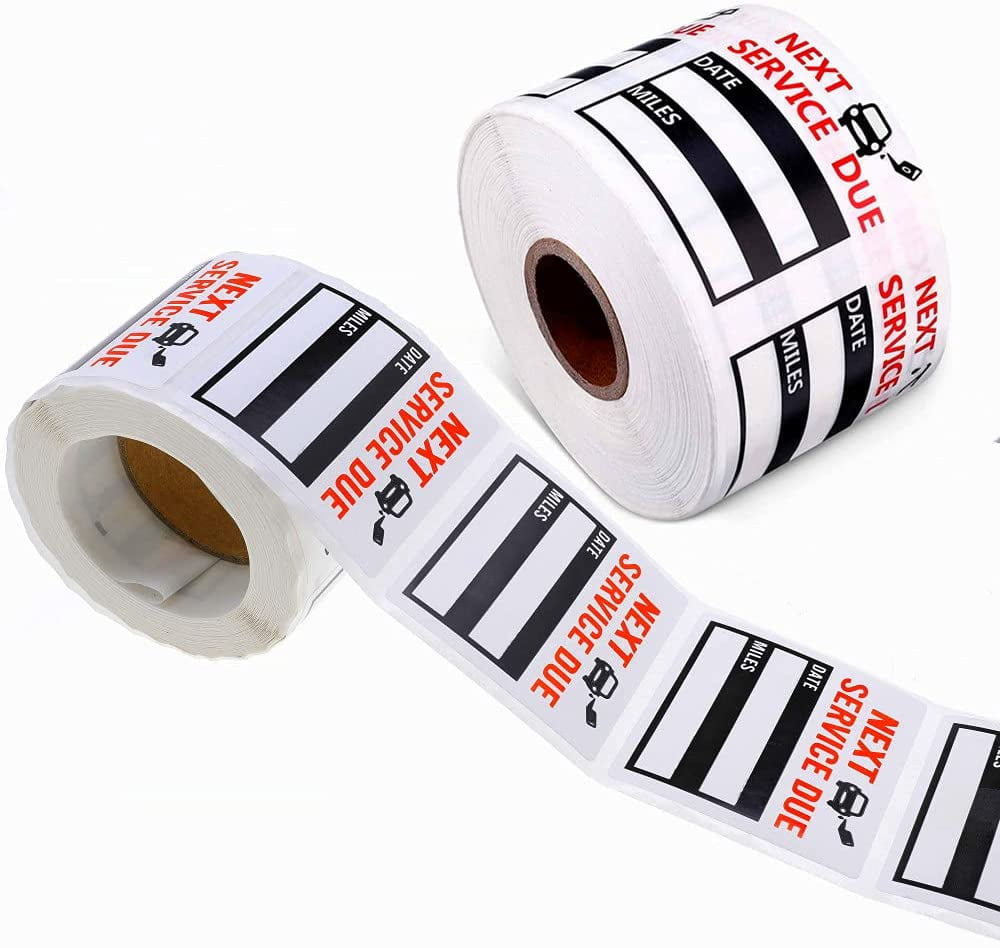 Next Service Due Reminder Sticker Roll Black 300PCS Removable Vinyl Stickers in Roll with Perforation Line Oil Change Stickers 300 Pcs 2x2 Service Black Stickers 