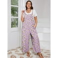 thumbnail image 2 of SHOWMALL Women’s Plus Casual Overalls Adjustable Straps Purple Chrysanthemum 2X Baggy Pants Floral Print Wide Leg Jumpsuits with Pockets, 2 of 7