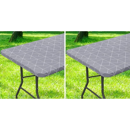 

4 Foot & 6 Foot Fitted Plastic Table Cloth Elastic Vinyl Flannel Backed Tablecloth Waterproof Table Cover for Outdoor Picnic Camping (Grey 30 x 48 + 30 x 72) Grey