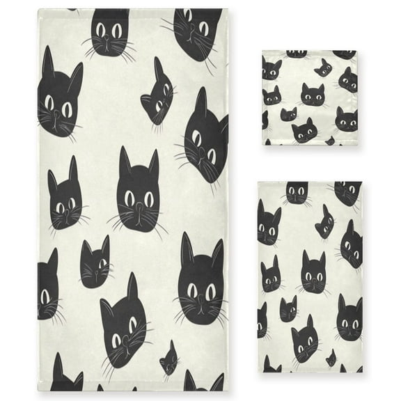 Three-Piece Towel Set Face Towel Towel Set Hand Towel Bath Towel Cotton Bath Towels Bath Towel Sets Hand Bath Towels Black Cartoon Cat Seamless