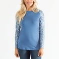 thumbnail image 1 of Womens L/XL Blue Floral Brushed Jersey Contrast Long Sleeve Top by Howard's, 1 of 5