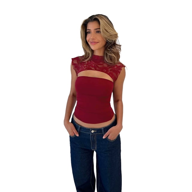 AJZIOJIRO T-Shirt d'Été Décontracté pour Femmes, Sans Manches, Ajusté, en Coton Lacé, S-TG