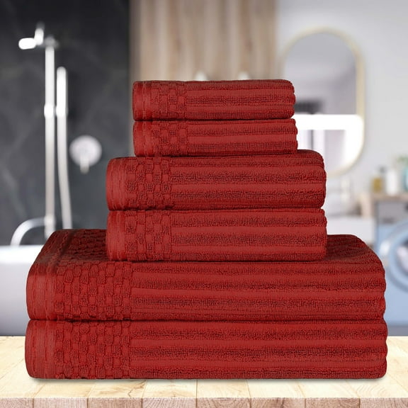 Modern Plush Cotton 6-Piece Towel Set, Burgundy by Blue Nile Mills