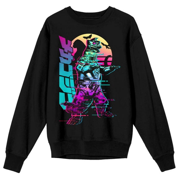 Godzilla Kanji Title Adult Black Crew Neck Sweatshirt-XL