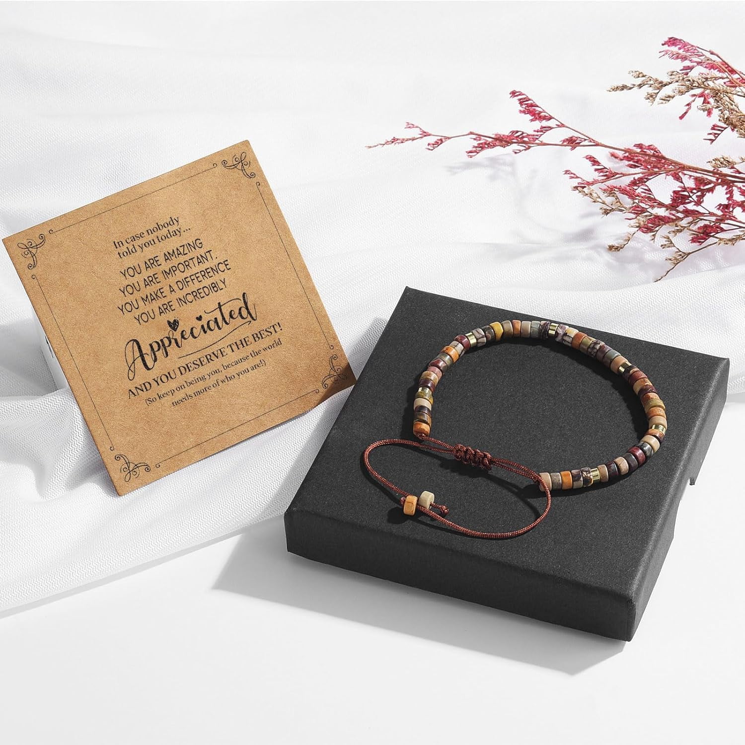 PJRYC Inspirational Gifts Healing Natural Stone Bracelets-Thinking of You,Get Well Soon Encouragement Gifts Strength Bracelets for Women Friends Sister,Christmas Stocking Stuffers Thanksgiving Basket