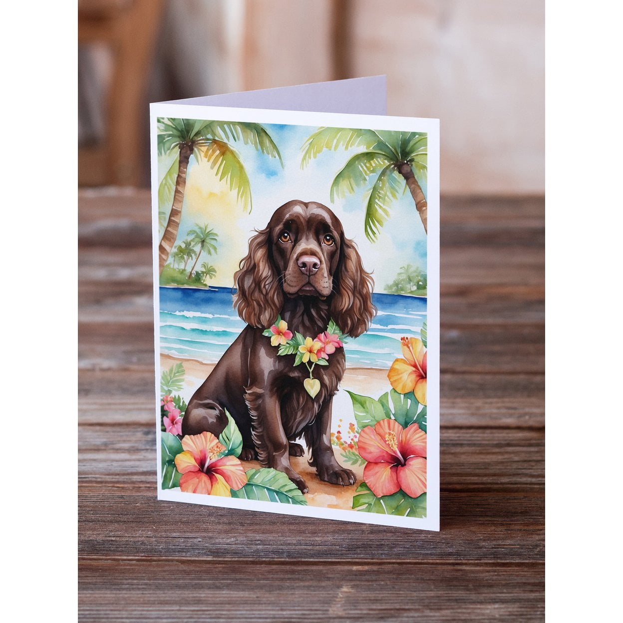 Cocker Spaniel Luau Greeting Cards Pack of 8 7 in x 5 in