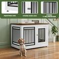 thumbnail image 4 of Uforic 35 inch Wooden End Table Dog Crate with Adjustable Feet and 2 Removable Bowls, White, 4 of 9