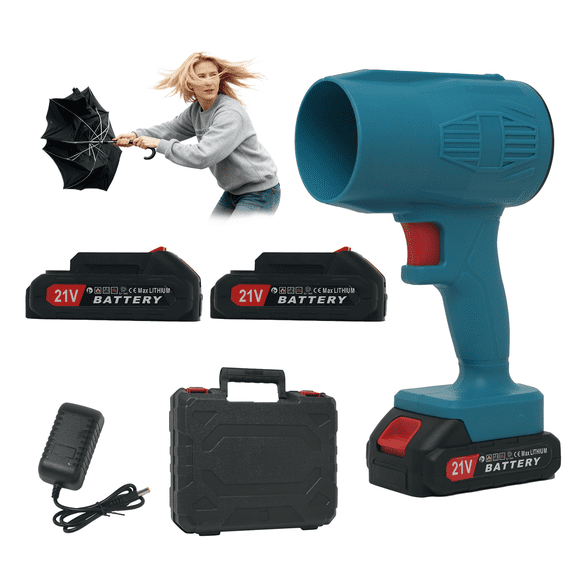 Handheld Black Powerful Blower, Equipped With 2× 21V Battery, One Charger&Toolbox, 550 Motor 21V 10A, 30000 RPM 75W Power, 50km/H Strong Wind