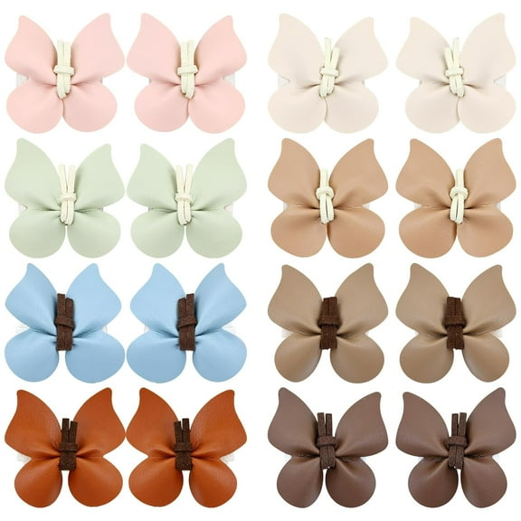 16 Pieces/8 Pairs PU Leather Cute Butterfly Hair Clips Barrettes with Fully Lined Allligator Clips Handmade Butterfly Hair Bow Pins Accessories for Baby Girls Toddlers Kids Teens