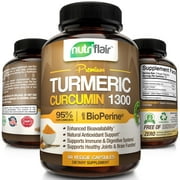 NutriFlair Premium Turmeric Curcumin with BioPerine Black Pepper, 1300mg Turmeric Capsules with 95% Standardized Curcuminoids - 60 Capsules