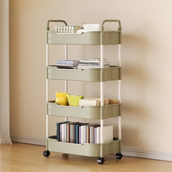 Storage Cart, Kitchen Storage Cart, 4-Tier Rolling Utility Cart With Armrests And Casters, Plastic Storage Rack For Bathroom, Kitchen, And Living Room Organization