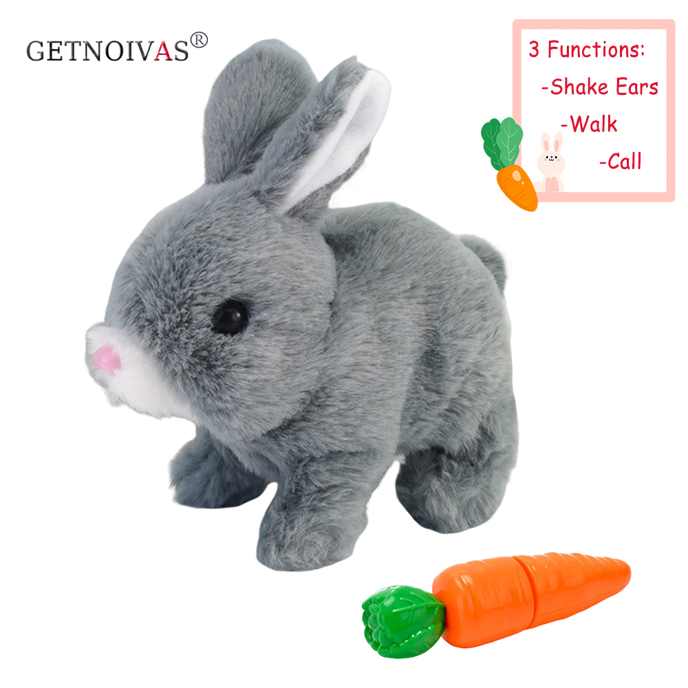 GETNOIVAS Electric Easter Plush Bunny Toys with Carrot, Bunnies Can Walk and Talk, Hopping Bunny