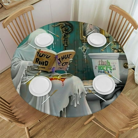 

Autua Ghost Round Table Cover Stain Resistant and Washable. Perfect for Indoor and Outdoor Tablecloth Kitchen Dining Wedding Parties with Elastic Edge - 100% Polyester Fiber 46 -50