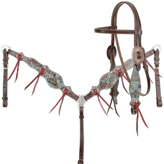 Showman Weathered Steer Browband Headstall & Breast Collar Set