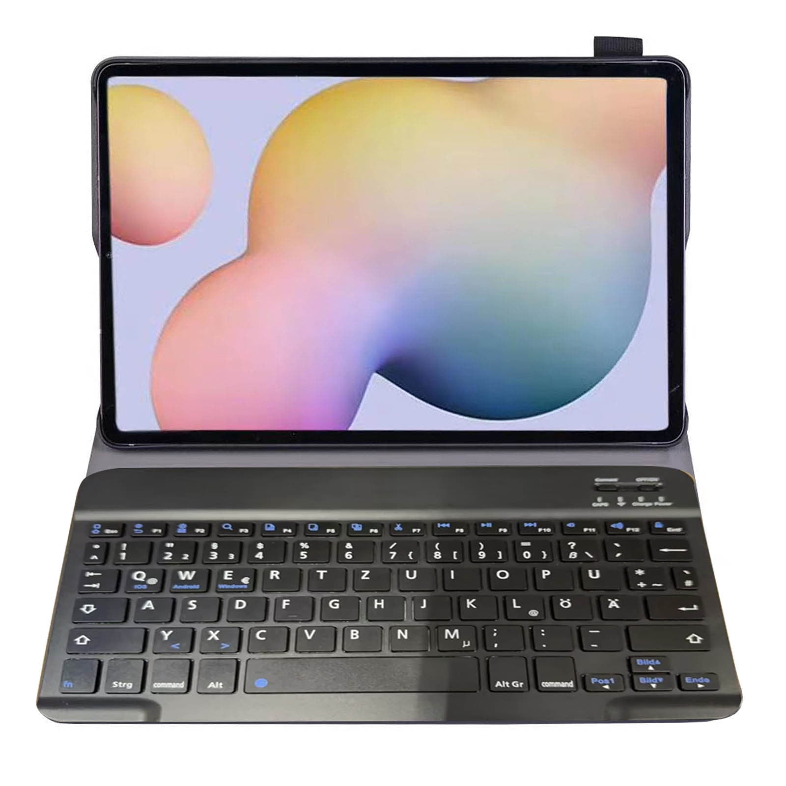 AuroraX Tablet Keyboard Case Detachable Keyboard Cover German Layout Bluetooth Wireless Rechargeable Battery Computer Accessories Black