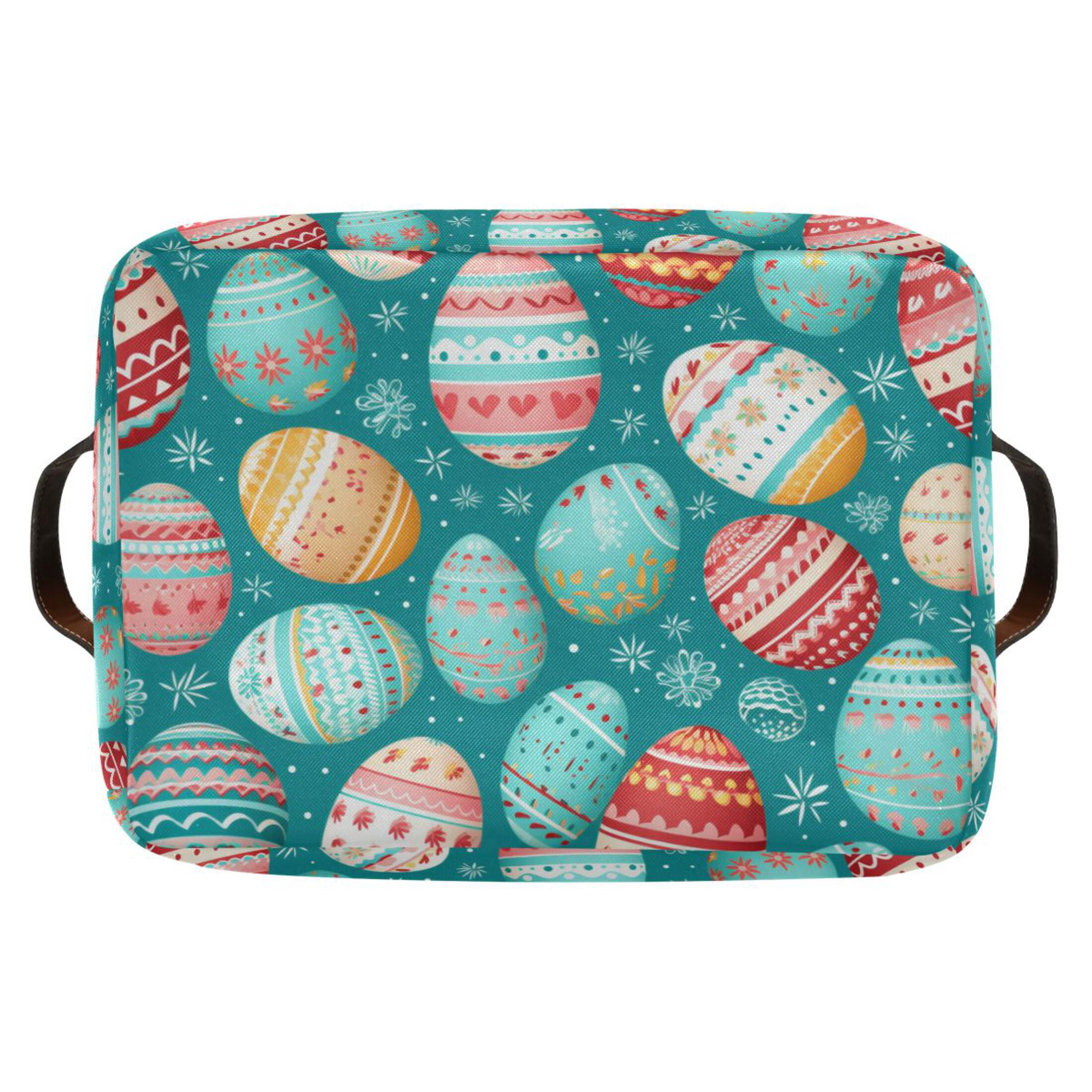 Easter Eggs with Snow Storage Bins with Handle Fabric Organizer Basket Foldable Box 2 Pack 14.2x10.2x8.3