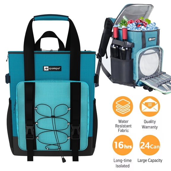 IC ICLOVER Cooler Backpack, 24 Cans Insulated Backpack Cooler Leak-Proof Cooler Bag with Padded Top Handle, Mesh Pocket for Men Women Lunch Backpack, Camping Cooler, Beach Cooler - Lake Blue