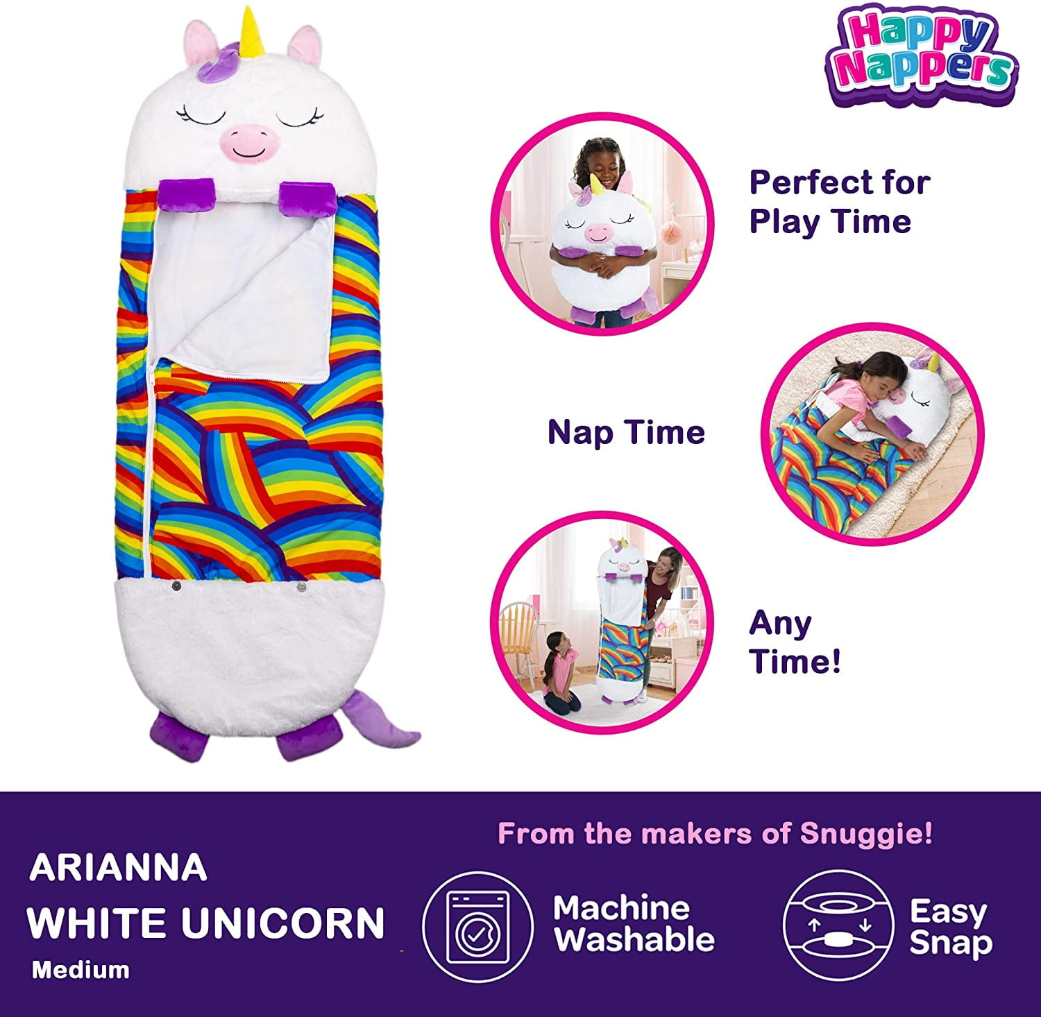 Happy Nappers Pillow & Sleepy Sack Bag Pillow 54" x 20” Arianna Unicorn NIB 