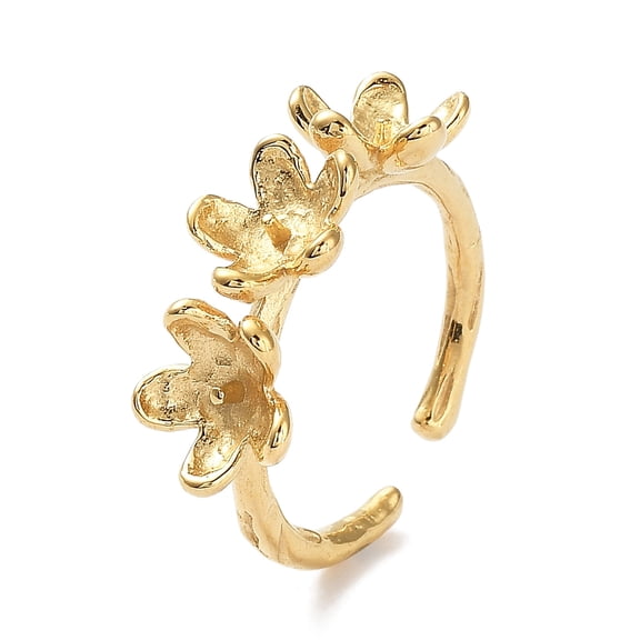 304 Stainless Steel Flower Open Cuff Ring Findings Ring Settings for Half Drilled Beads Real 18K Gold Plated Inner Diameter: 18mm Tray: 7.5x8mm Pin: 1mm