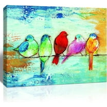 Bird Pictures Wall Decor Five Singing Birds Oil Painting Canvas Print Artwork Abstract Painting Walls Art for Home Bathroom Bedroom Kitchen Living Room Ready to Hang, Framed 12x16 inch Panel