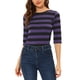 thumbnail image 1 of Camiseta básica de ajuste slim con cuello redondo y mangas de codo para mujeres INSPIRE CHIC, camiseta casual impresa, talla XL, color negro y púrpura, 1 of 6