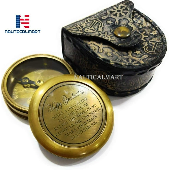NauticalMart Brass Compass Happy Graduation/Directional Magnetic Compass for Navigation