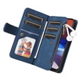 thumbnail image 4 of Multifunctional Case for Motorola Moto E7 Power/ E7i Power,[RFID Blocking] 9 Credit Cards Holder with Wrist Strap, Premium PU Leather Zipper Wallet Purse Magnetic Flip Phone Cover, Blue, 4 of 12