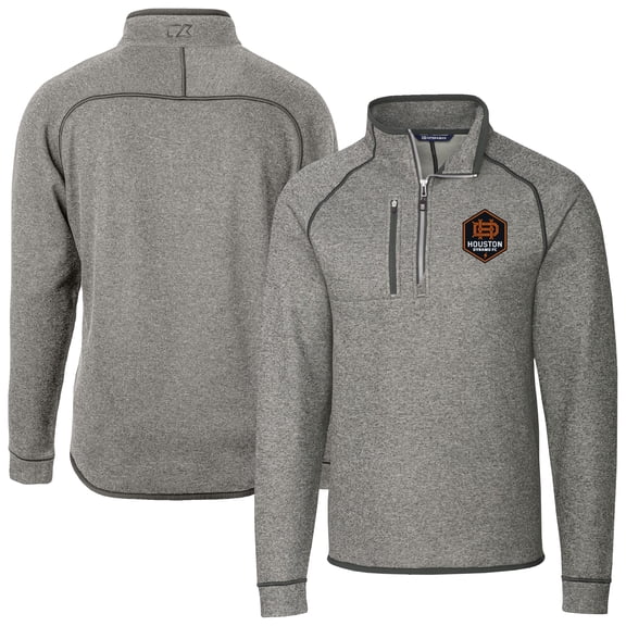Men's-Cutter & Buck  Heather Gray Houston Dynamo FC Big & Tall Mainsail Sweater-Knit Half-Zip Pullover Top