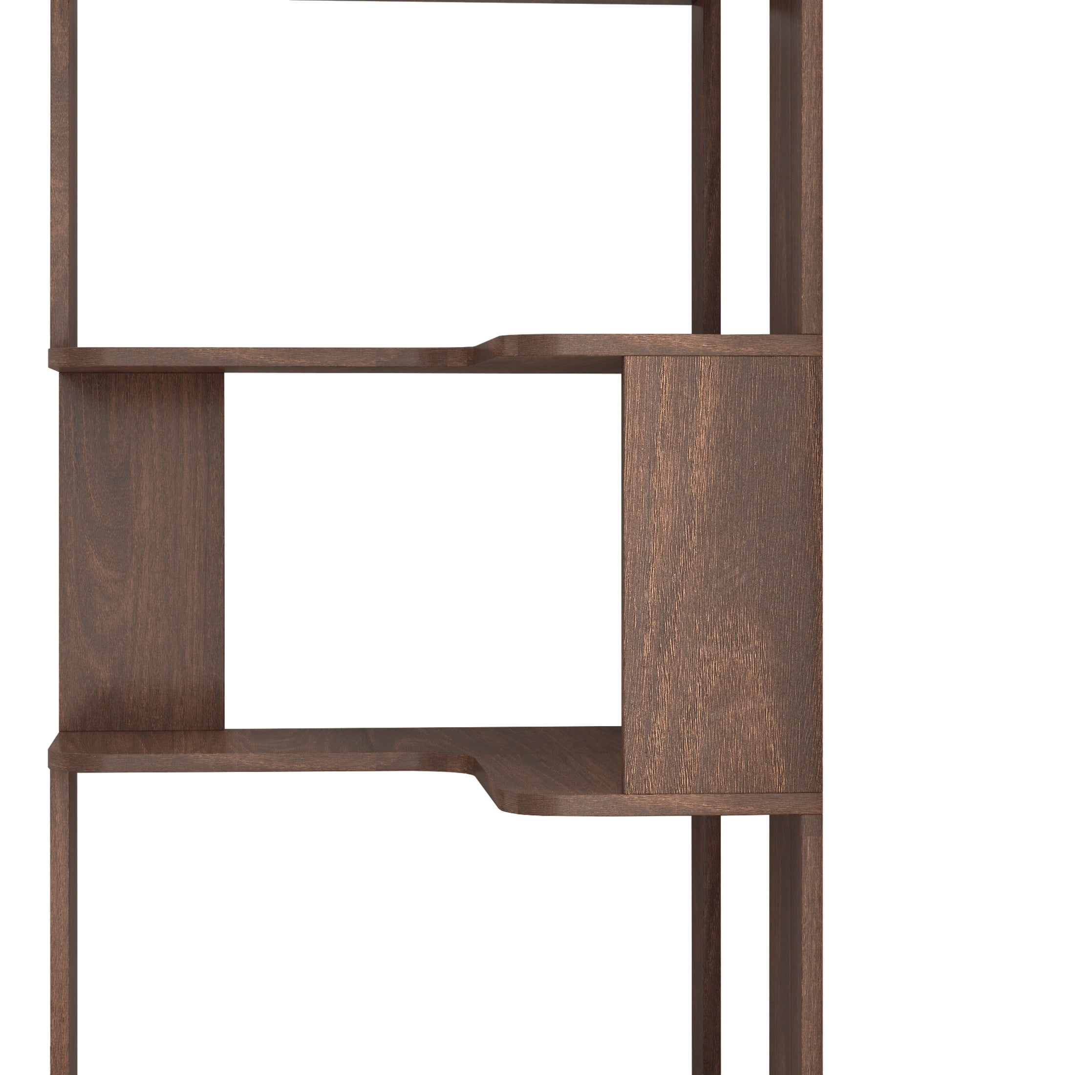 Noble House Vayen 65" L-Shaped Corner Bookshelf, 6-Tier Anti-Drop Wooden Bookcase, Open Storage Rack, Dark Brown