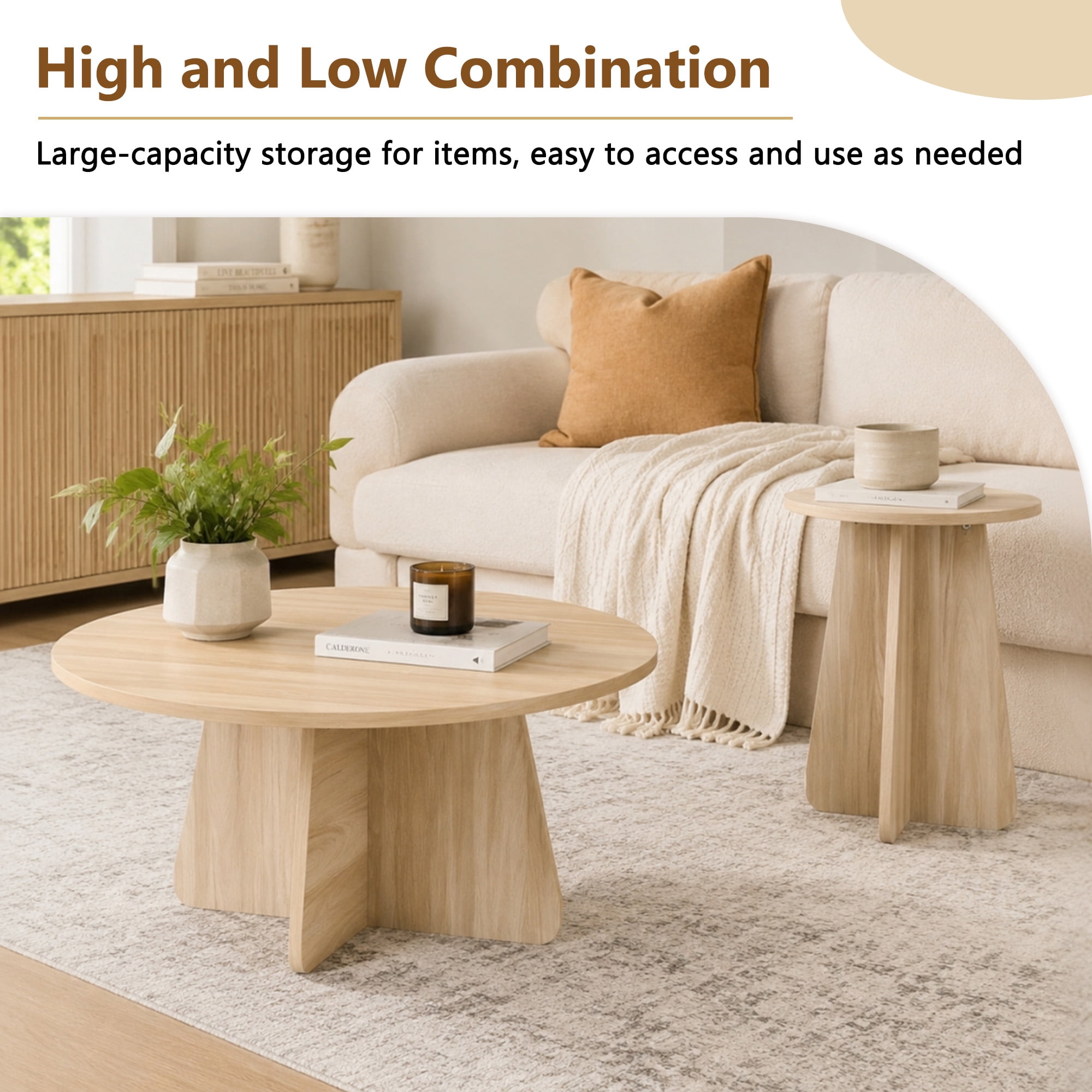 Retro-Style Nesting Coffee Table Set, Available In Walnut Or Natural Wood Finishes, Round Nesting Side Tables With Crisscross Legs, Ideal For Living Rooms And Dining Rooms