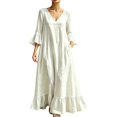 thumbnail image 2 of QUNYINEY White Womens Dresses Flowy 3/4 Sleeve Maxi Casual A Line Dress with Pockets Vacation Loose Fit V Neck Dresses, 2 of 9