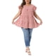 thumbnail image 2 of Blusa de mujer plus size de los años 50 con estampado de cuadros, cuello redondo, mangas cortas acampanadas, blusas de verano estilo babydoll 1X roja, 2 of 6