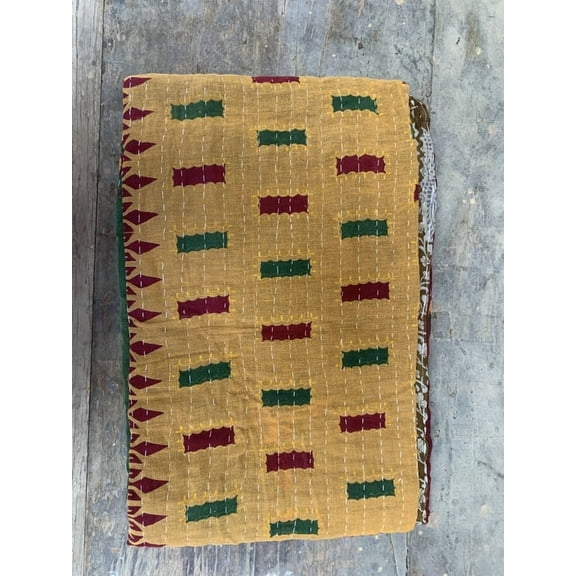 Kantha Gudari Indian handmade Quilted Cotton Stitched Blanket Winter Throw