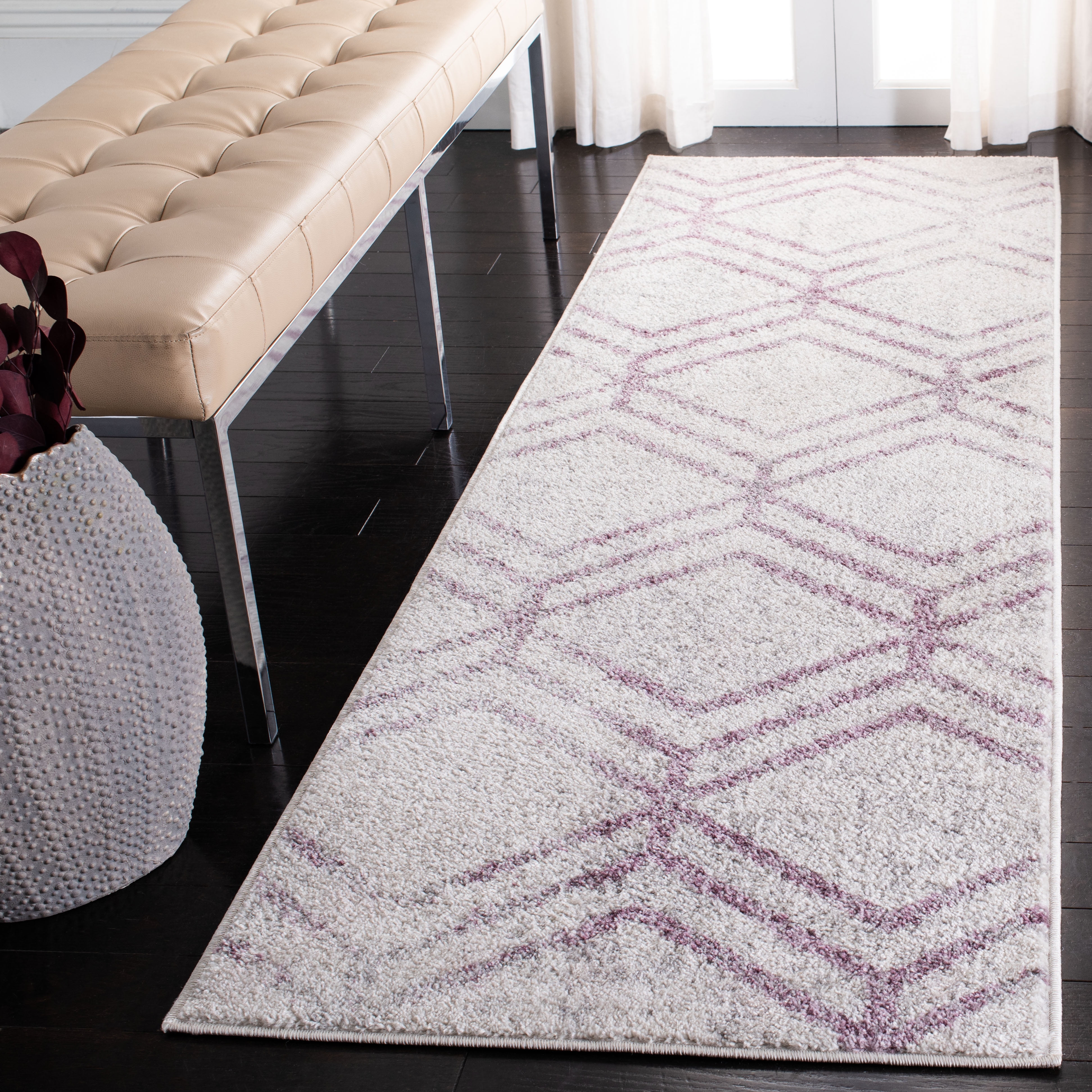 SAFAVIEH Adirondack Bailey Geometric Runner Rug, Ivory/Plum, 2'6" x 14'