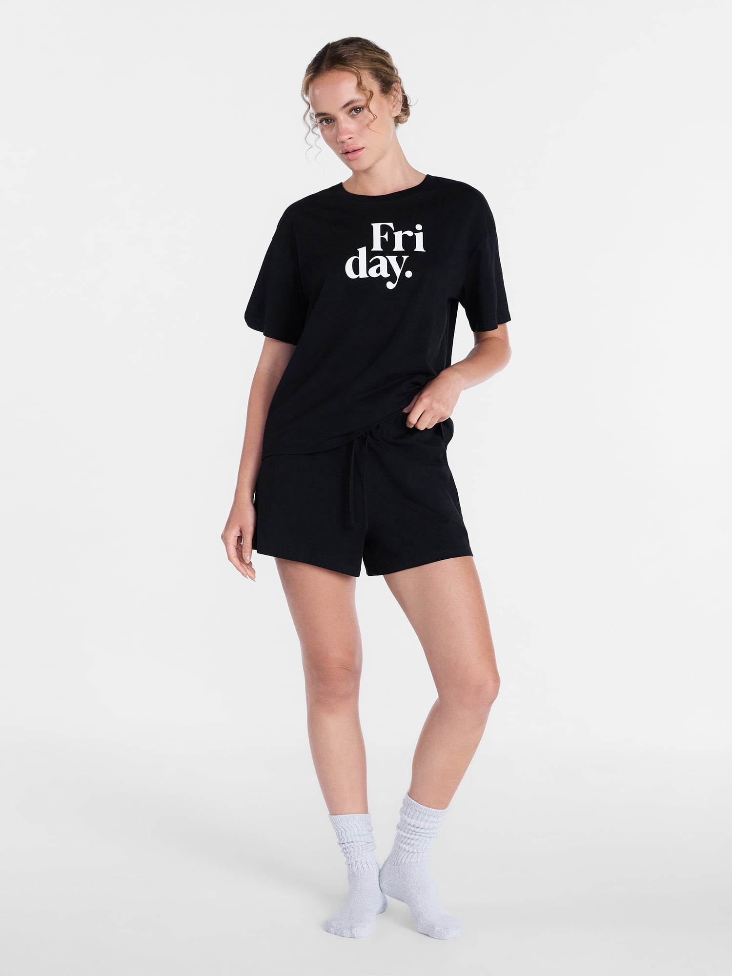 Joyspun Women's Cotton Jersey Sleep Graphic Tee with Short Sleeves, Sizes XS-3X