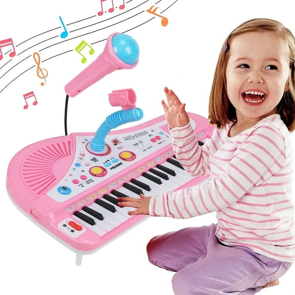 Piano Toy for Kids, 37 Keys Musical Piano Keyboard Instrument with Microphone, Toys Piano Gift for 1 2 3 4 5 Years Old Toddler Girls, Pink
