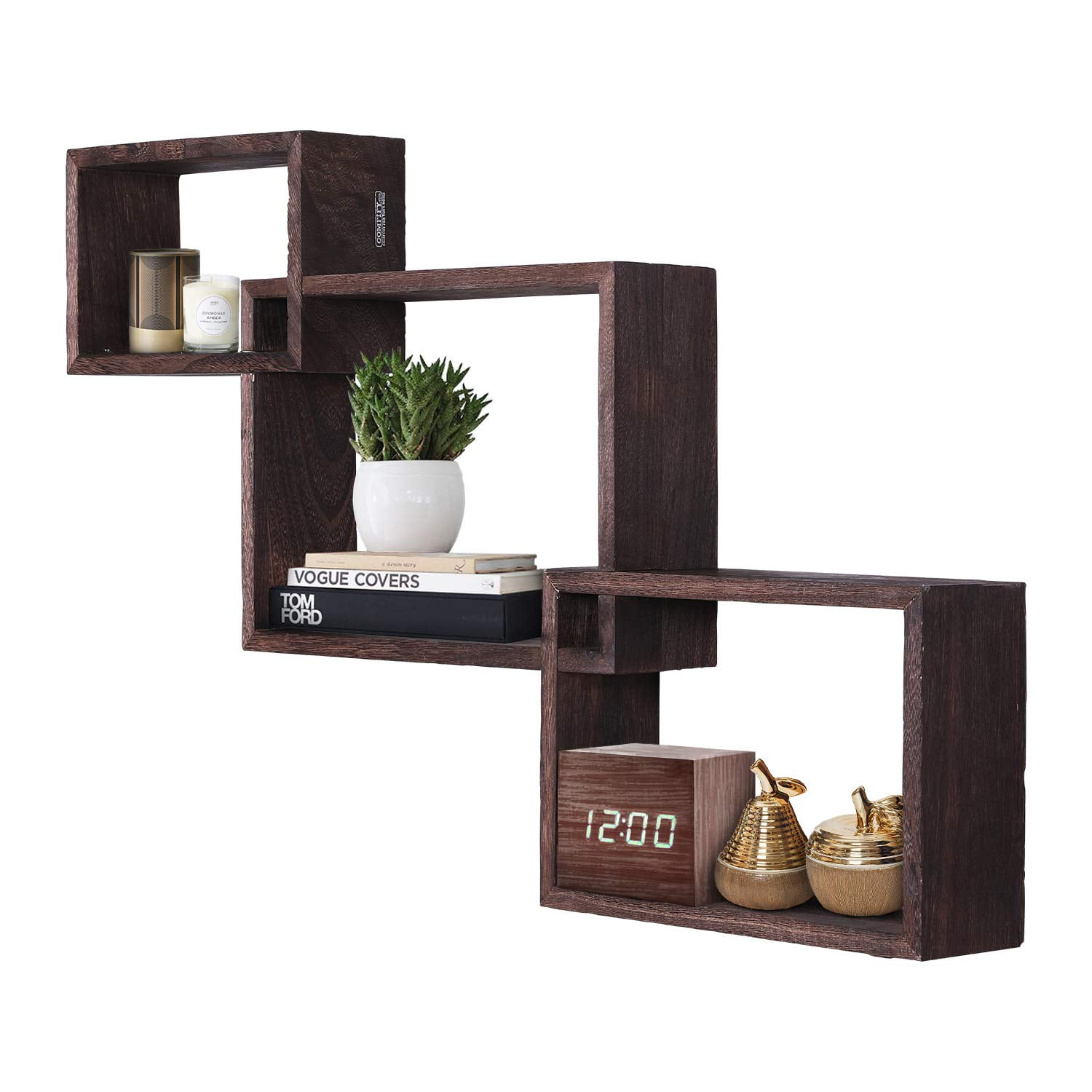 Rustic Wall Mounted Tier Square Shaped Floating Shelves Set Of 3 S And Anchors Included Farmhouse Wooden For Bedroom Living Room