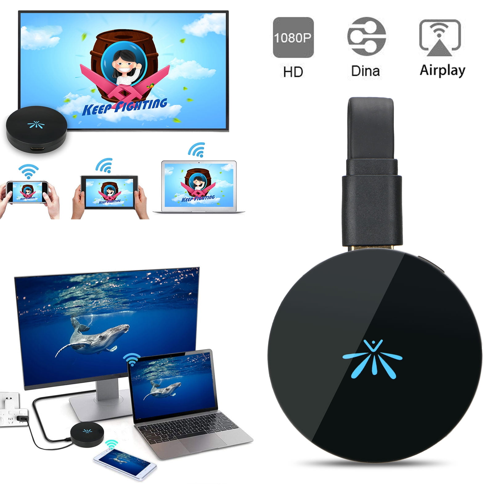 Wireless Wifi Display Dongle Receiver 4k Tv Hdtv Av Hdmi Miracast Dlna Airplay