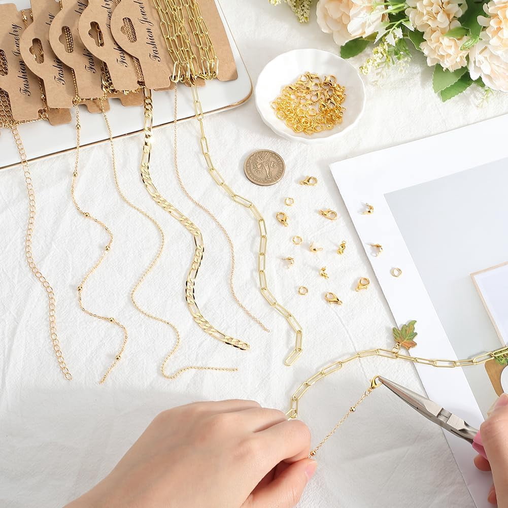 DIY Brass Bracelets & Necklaces Jewelry Making Kits Real 18K golden Plated 2~75x2~96x0.2~1mm Hole: 1~4mm